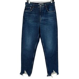 Zara High Waist Button Fly Raw Edge Hem Jeans Size 8